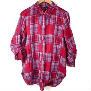 7 For All Mankind Red Flannel Color-block Shirt Size Medium